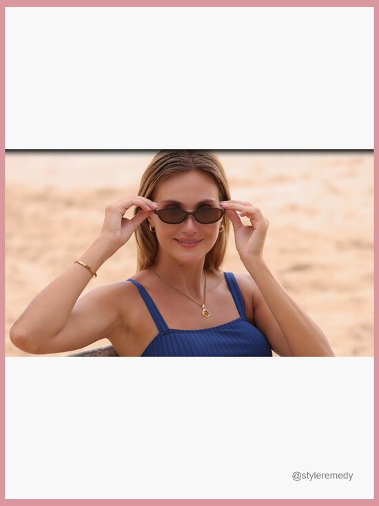 Retro Oval Cat Eye Sunglasses with UV Protection, Plastic Frame main image 2